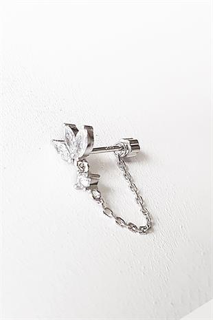 TEKLİ İTHAL ÇİÇEKLİ ZİNCİRLİ GÜMÜŞ PİERCİNG