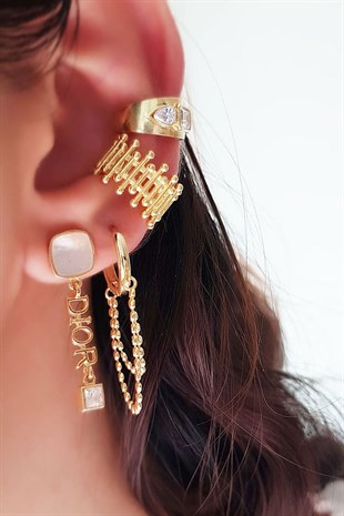 Tekli Ithal D Taşlı Gümüş Küpe