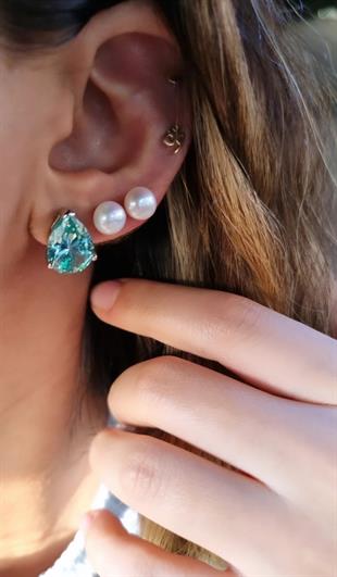 TEKLİ İTHAL DOĞAL İNCİ PEARL VİDALI GÜMÜŞ KÜPE 