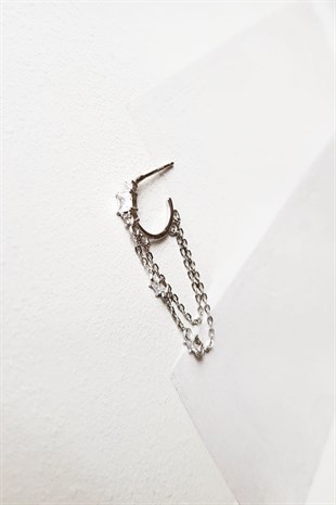 Tekli, İthal Double Zincir Taşlı Gümüş Küpe