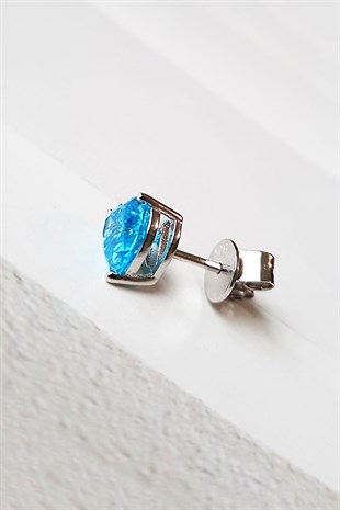 TEKLİ İTHAL FANCY KESİM MAVİ KALP GÜMÜŞ KÜPE
