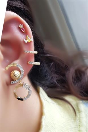 TEKLİ İTHAL FANCY KESİM SARI DAMLA GÜMÜŞ PİERCİNG KÜPE