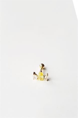 TEKLİ İTHAL FANCY KESİM SARI DAMLA GÜMÜŞ PİERCİNG KÜPE