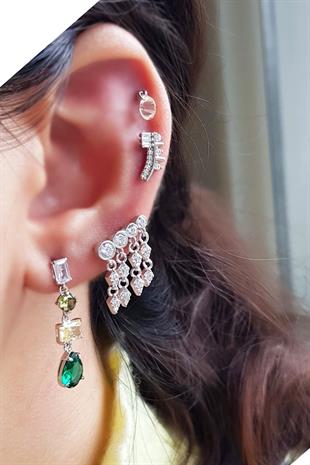 TEKLİ İTHAL FANCY KESİM YEŞİL SARI SALLANTILI GÜMÜŞ KÜPE