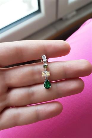 TEKLİ İTHAL FANCY KESİM YEŞİL SARI SALLANTILI GÜMÜŞ KÜPE