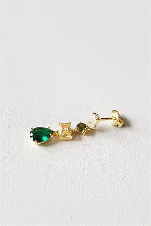 TEKLİ İTHAL FANCY KESİM YEŞİL SARI SALLANTILI GÜMÜŞ KÜPE