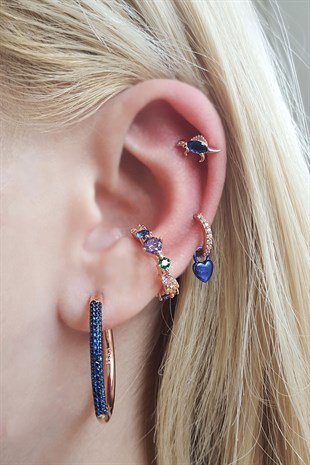 TEKLİ İTHAL HALKASI TAŞLI GÜMÜŞ KÜPE