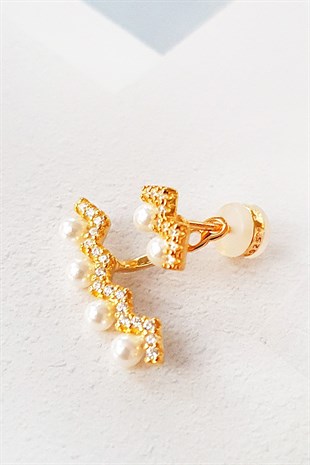 TEKLİ İTHAL İNCİLİ ZİGZAG GÜMÜŞ KÜPE