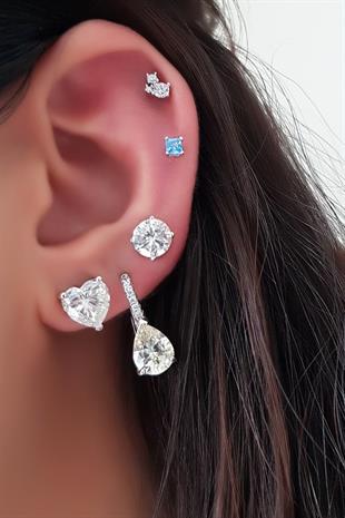 TEKLİ İTHAL KALP HEART G COLOR MOZANİT GÜMÜŞ KÜPE