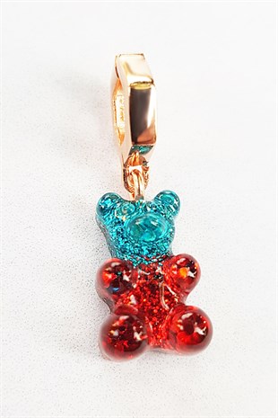 TEKLİ İTHAL KIRMIZI MAVİ SİMLİ JELİBON GÜMÜŞ KOLYE UCU