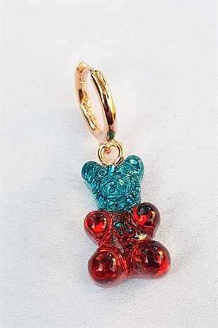 TEKLİ İTHAL KIRMIZI MAVİ SİMLİ JELİBON GÜMÜŞ KÜPE