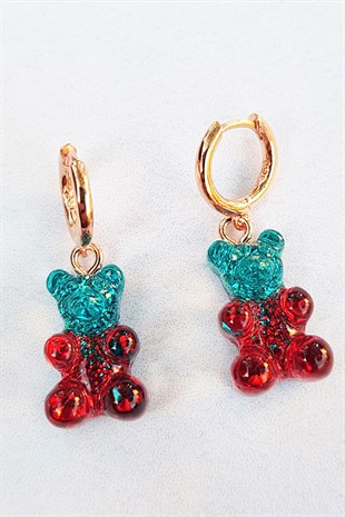 TEKLİ İTHAL KIRMIZI MAVİ SİMLİ JELİBON GÜMÜŞ KÜPE