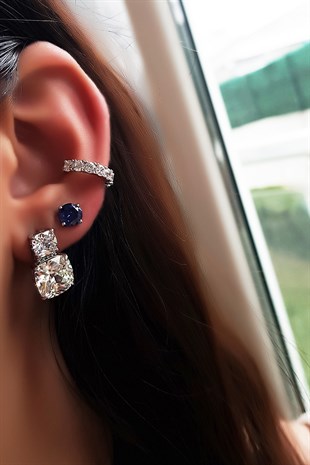 TEKLİ İTHAL LACİ TEKTAŞ GÜMÜŞ KÜPE