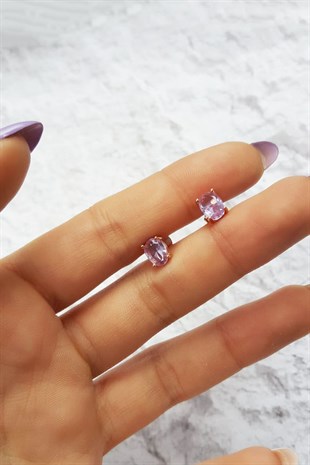 TEKLİ İTHAL LİLA TAŞLI GÜMÜŞ KÜPE
