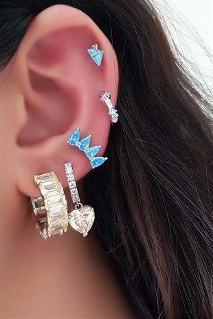 TEKLİ İTHAL MİNİ BAGET MOR FUŞYA MAVİ HALKA GÜMÜŞ KÜPE