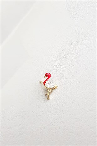 Tekli Ithal Mini Flamingo Red Gümüş Küpe