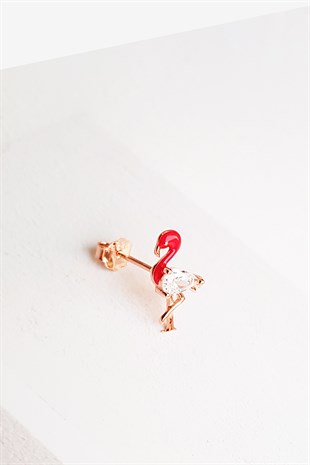 TEKLİ İTHAL MİNİ FLAMİNGO RED GÜMÜŞ KÜPE