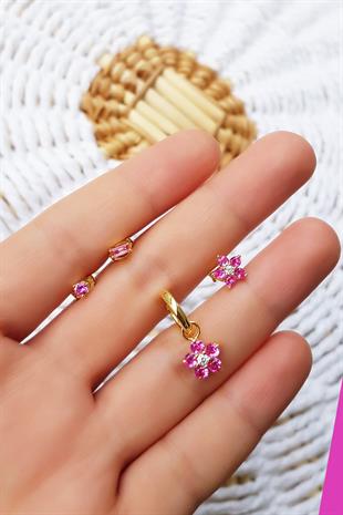 TEKLİ İTHAL MİNİ FUŞYA BAGET GÜMÜŞ KÜPE