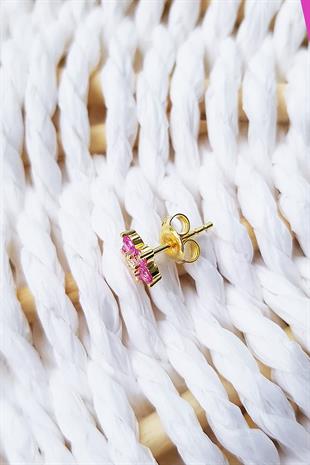 TEKLİ İTHAL MİNİ FUŞYA ÇİÇEKLİ GÜMÜŞ KÜPE