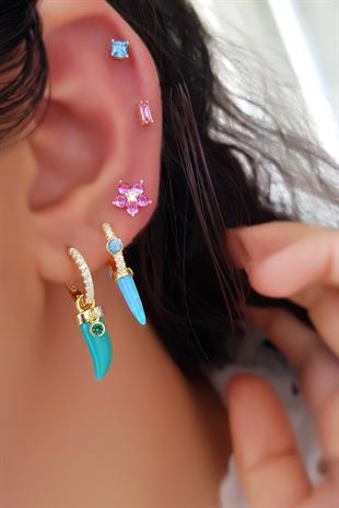 TEKLİ İTHAL MİNİ FUŞYA ÇİÇEKLİ GÜMÜŞ KÜPE