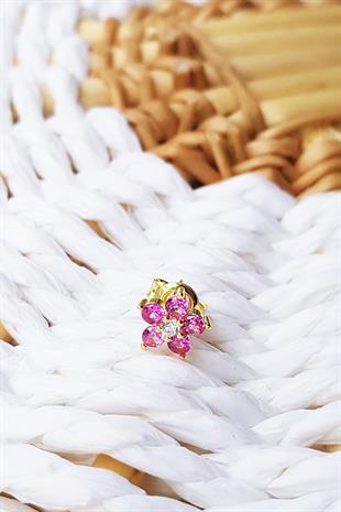 TEKLİ İTHAL MİNİ FUŞYA ÇİÇEKLİ GÜMÜŞ KÜPE