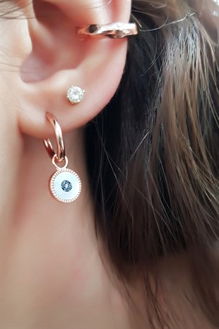 TEKLİ İTHAL MİNİ MAVİ TAŞLI CİRCLE GÜMÜŞ KÜPE