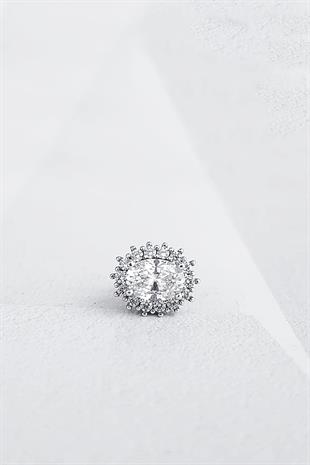 TEKLİ İTHAL OVAL G COLOR MOZANİT GÜMÜŞ KÜPE