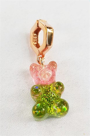 TEKLİ İTHAL PEMBE YEŞİL SİMLİ JELİBON GÜMÜŞ KOLYE UCU