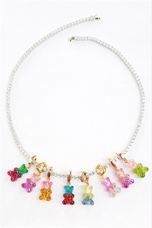 TEKLİ İTHAL PEMBE YEŞİL SİMLİ JELİBON GÜMÜŞ KOLYE UCU