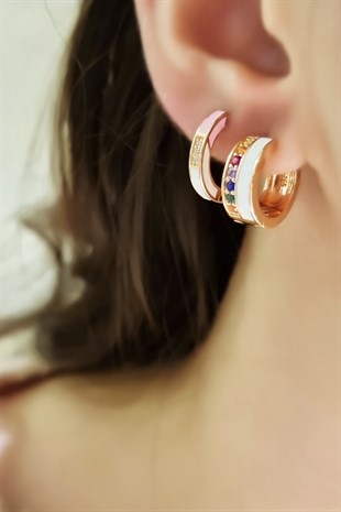 TEKLİ İTHAL PİNK AND WHİTE GÜMÜŞ KÜPE