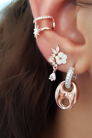 TEKLİ İTHAL ROSE MİNİ DAMLA FLOWER GÜMÜŞ KÜPE