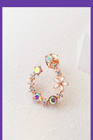 TEKLİ İTHAL SAĞ TARAFLI FLOWER RENKLİ GÜMÜŞ KÜPE