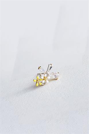 TEKLİ İTHAL SARI FLOWER ÇİÇEKLİ GÜMÜŞ KÜPE