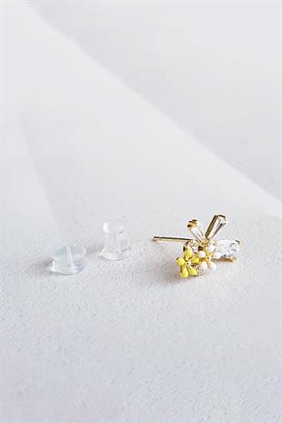 TEKLİ İTHAL SARI FLOWER ÇİÇEKLİ GÜMÜŞ KÜPE