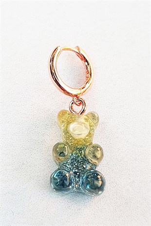 TEKLİ İTHAL SARI MAVİ JELİBON GÜMÜŞ KÜPE