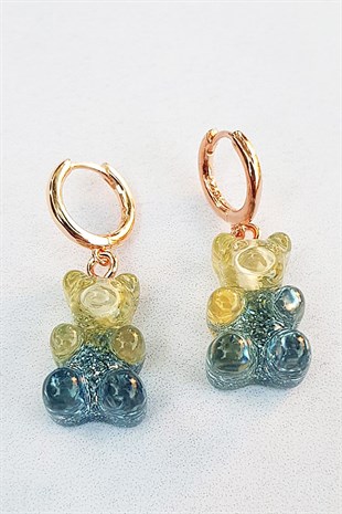 TEKLİ İTHAL SARI MAVİ JELİBON GÜMÜŞ KÜPE