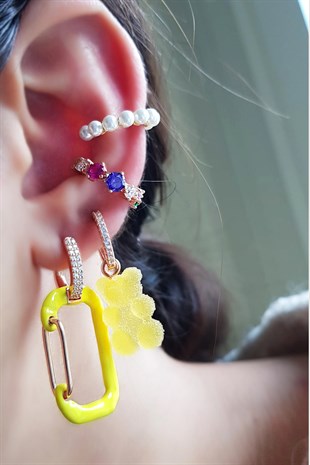 TEKLİ İTHAL SARI ŞEKERLİ JELİBON GÜMÜŞ KÜPE 