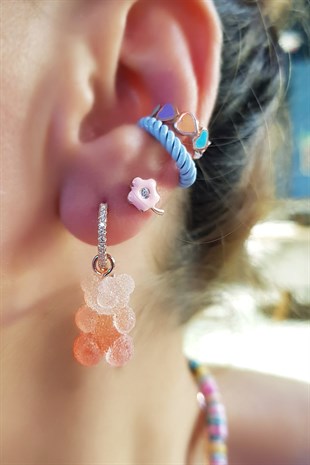 TEKLİ İTHAL SARI TURUNCU CANDY BEAR GÜMÜŞ KÜPE