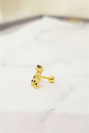 TEKLİ İTHAL SİYAH BENEKLİ BAMBİ GÜMÜŞ PİERCİNG KÜPE