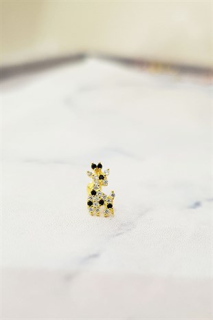 TEKLİ İTHAL SİYAH BENEKLİ BAMBİ GÜMÜŞ PİERCİNG KÜPE