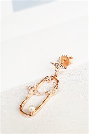 TEKLİ İTHAL SQUARE MOON STAR PEARL GÜMÜŞ KÜPE