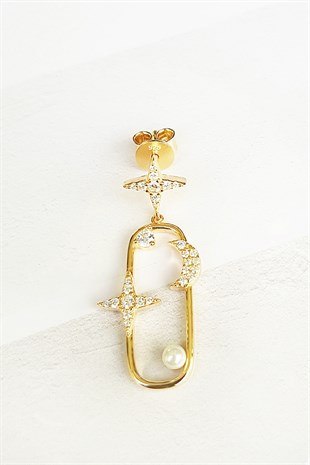 TEKLİ İTHAL SQUARE MOON STAR PEARL GÜMÜŞ KÜPE