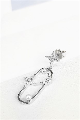 TEKLİ İTHAL SQUARE MOON STAR PEARL GÜMÜŞ KÜPE