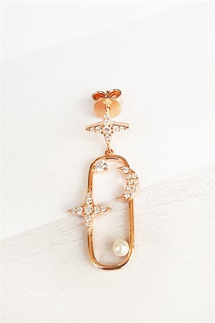 TEKLİ İTHAL SQUARE MOON STAR PEARL GÜMÜŞ KÜPE