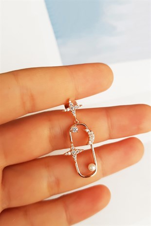 TEKLİ İTHAL SQUARE MOON STAR PEARL GÜMÜŞ KÜPE