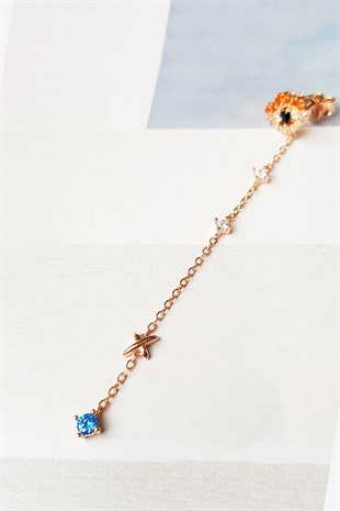 TEKLİ İTHAL TEK GÖZLÜ ZİNCİRLİ GÜMÜŞ KÜPE