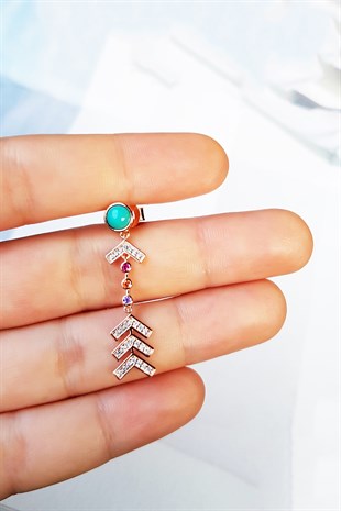 TEKLİ İTHAL TURKUAZ OK TAŞLI GÜMÜŞ KÜPE