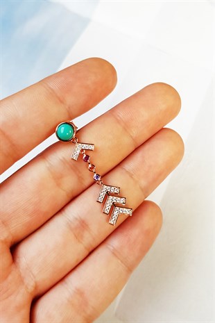 TEKLİ İTHAL TURKUAZ OK TAŞLI GÜMÜŞ KÜPE