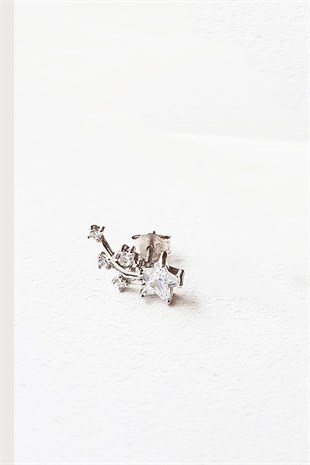 TEKLİ İTHAL YILDIZLI TAŞLI  GÜMÜŞ KÜPE-SAĞ