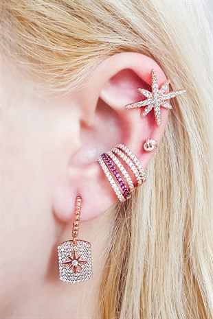 TEKLİ İTHAL ZİRKON TAŞLI KUTUP YILDIZLI GÜMÜŞ KÜPE